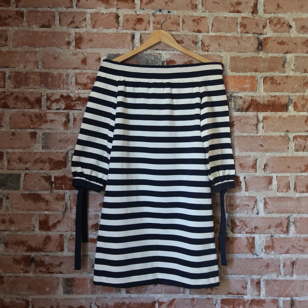 J. Crew Striped Off-the-Shoulder Dress
